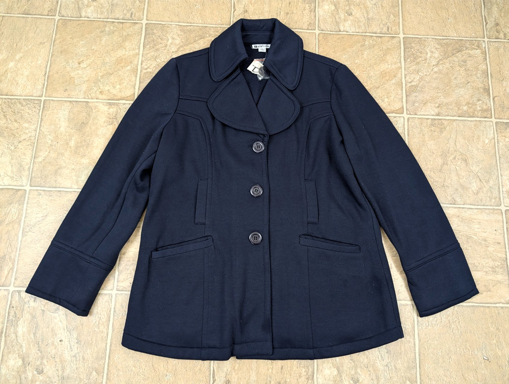Rockmans sz 18 Fleece Sweatshirt Jacket navy blue buttons pockets women 1585